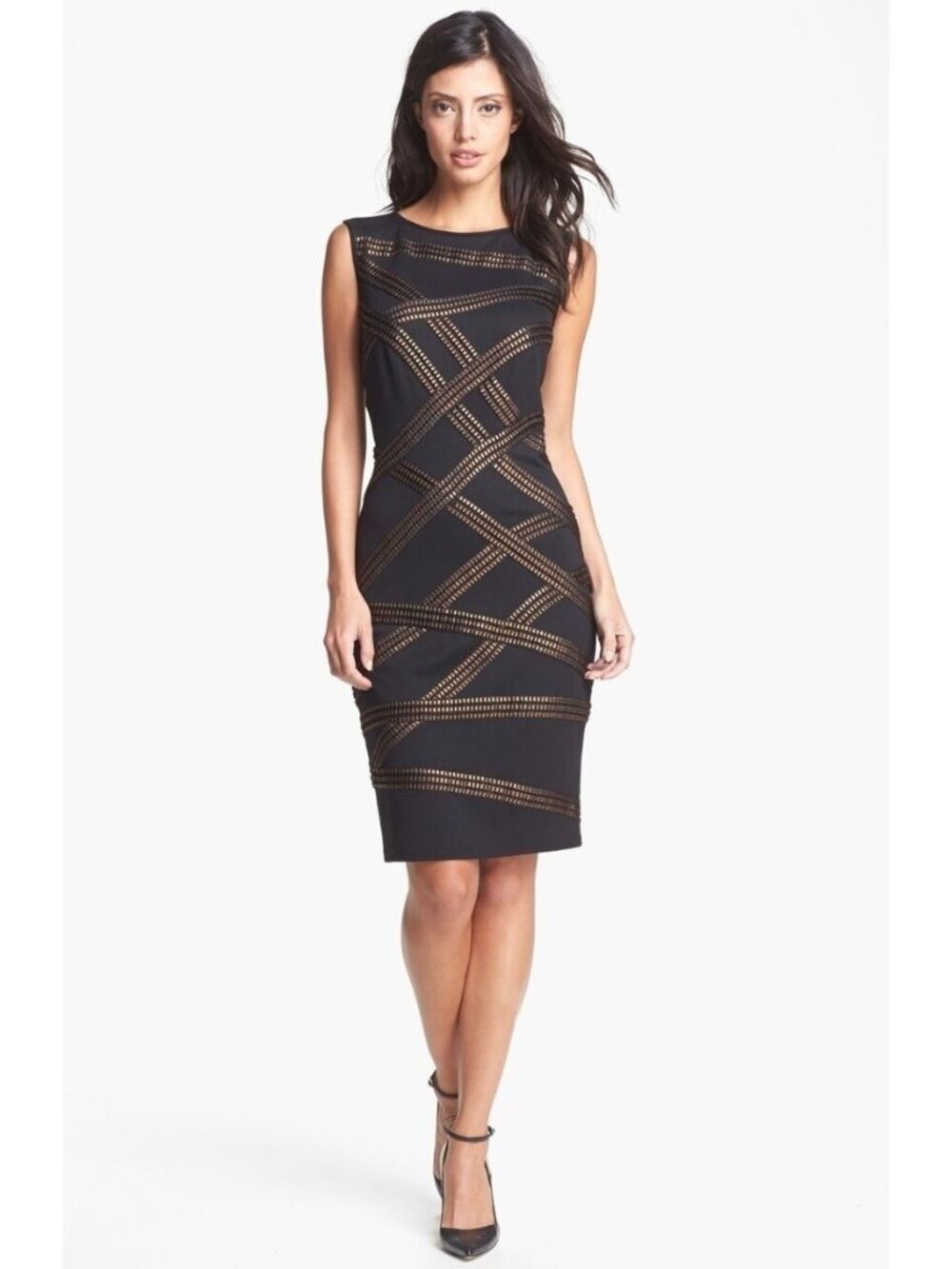 Tadashi Shoji Foil Print Banded Dress Large Fits 10